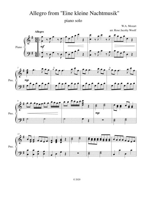 Allegro From Eine Kleine Nachtmusik Mozart Piano Solo Sheet Music