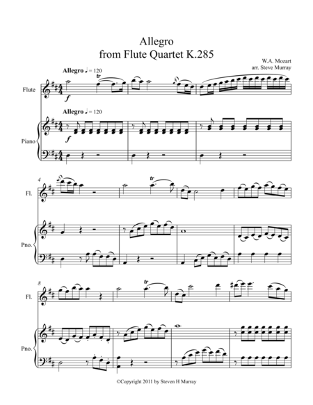 Allegro From Flute Quartet K 285 Flute Solo With Accompaniment Sheet Music