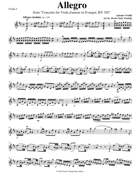 Free Sheet Music Allegro From Viola D Amore