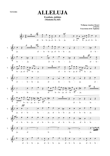 Free Sheet Music Alleluja Exsultate Jubilate K 165 W A Mozart Arr For Satb Choir And Organ Mp3 Part For Tenor