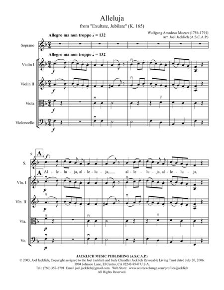 Alleluja From Exultate Jubilate K 165 For Soprano And String Quartet Sheet Music