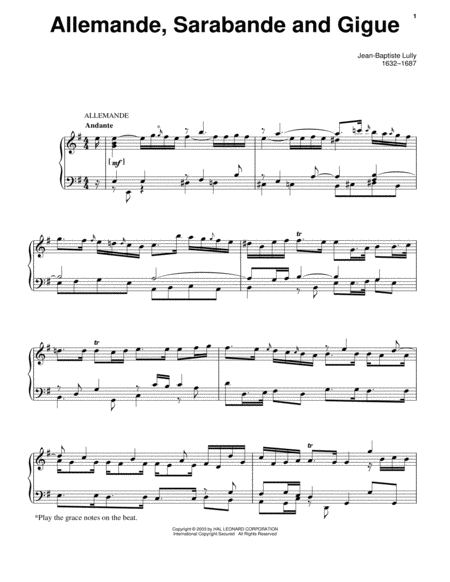 Allemande Sarabande And Gigue Sheet Music