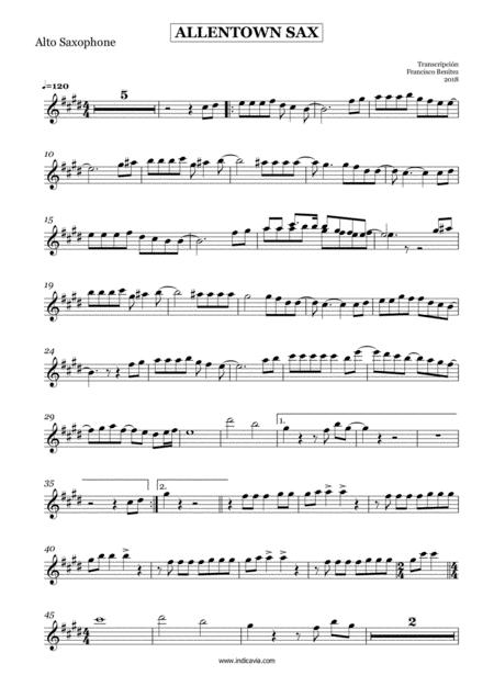 Allentown Billy Joel Alto Sax Melody Part Sheet Music