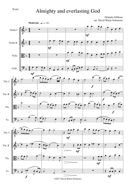 Free Sheet Music Almighty And Everlasting God For String Quartet
