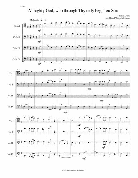 Free Sheet Music Almighty God Who Through Thy Only Begotten Son Easter Motet For 4 Cellos