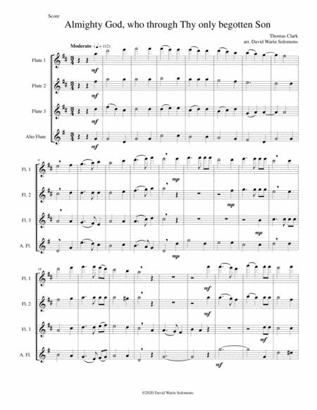 Almighty God Who Through Thy Only Begotten Son Easter Motet For Flute Quartet 3 Flutes And 1 Alto Flute Sheet Music