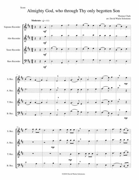 Free Sheet Music Almighty God Who Through Thy Only Begotten Son Easter Motet For Recorder Quartet