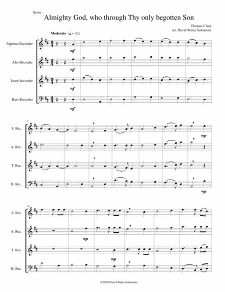 Almighty God Who Through Thy Only Begotten Son Easter Motet For Recorder Quartet Sheet Music