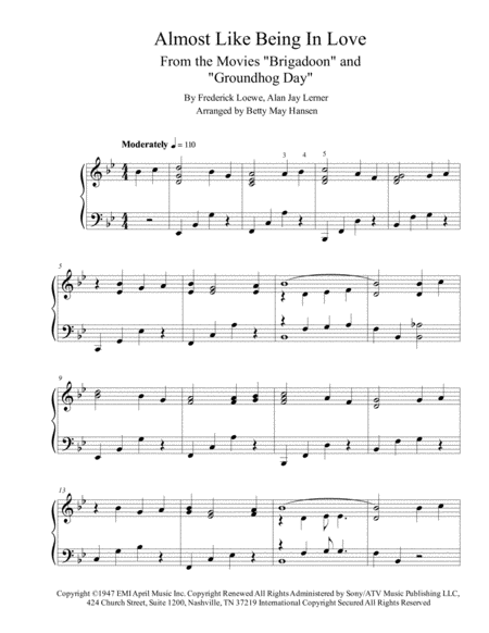 Free Sheet Music Almost Like Being In Love Groundhog Day