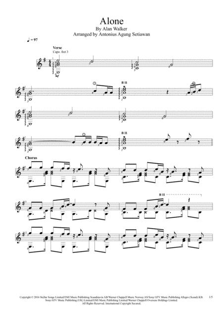 Alone Solo Guitar Score Sheet Music