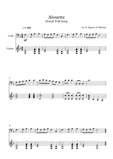 Alouette French Folk Song For Cello Guitar Sheet Music