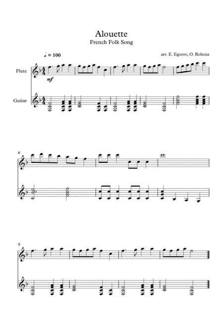 Free Sheet Music Alouette French Folk Song For Flute Guitar