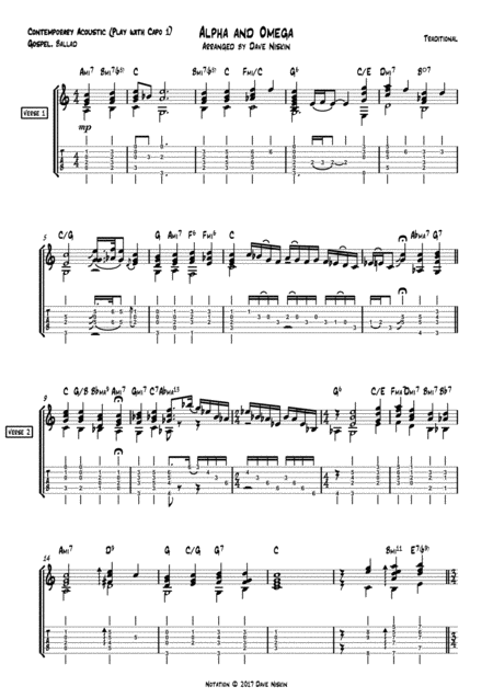 Free Sheet Music Alpha And Omega Dave Niskin Solo Guitar Arrangement