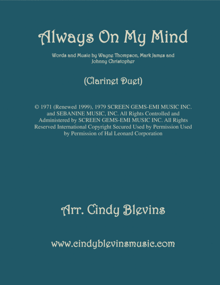 Always On My Mind Arranged For Clarinet Duet Sheet Music