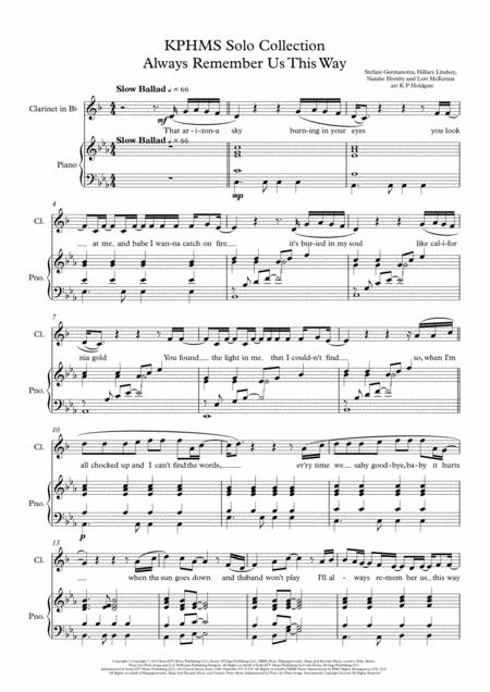 Always Remember Us This Way Solo For Clarinet Piano In Eb Major Sheet Music