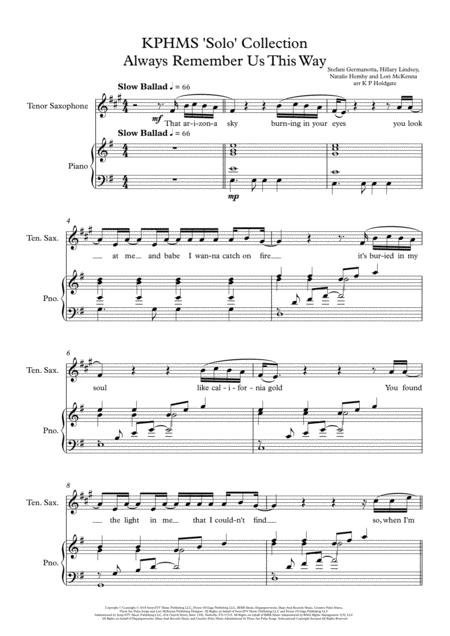 Free Sheet Music Always Remember Us This Way Solo For Tenor Sax Piano In G Major