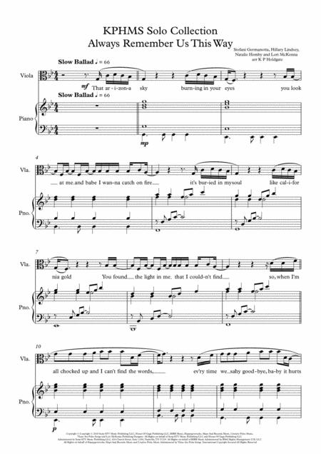 Always Remember Us This Way Solo For Viola Piano In Bb Sheet Music