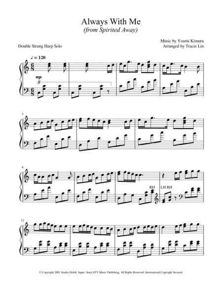 Always With Me Double Strung Harp Solo Sheet Music