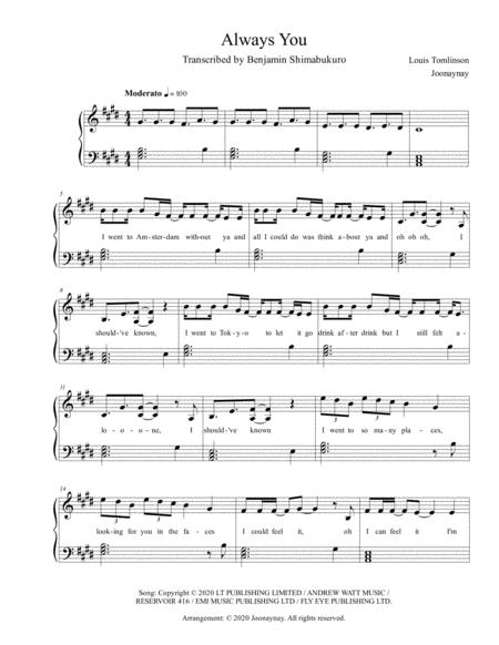 Free Sheet Music Always You Louis Tomlinson Piano Cover Arrangement