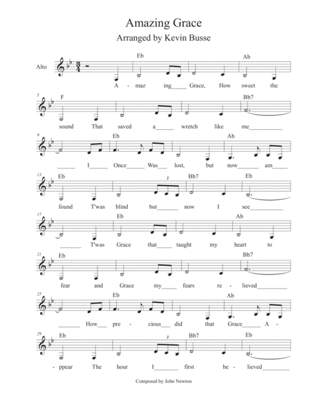 Amazing Grace Alto Voice Sheet Music