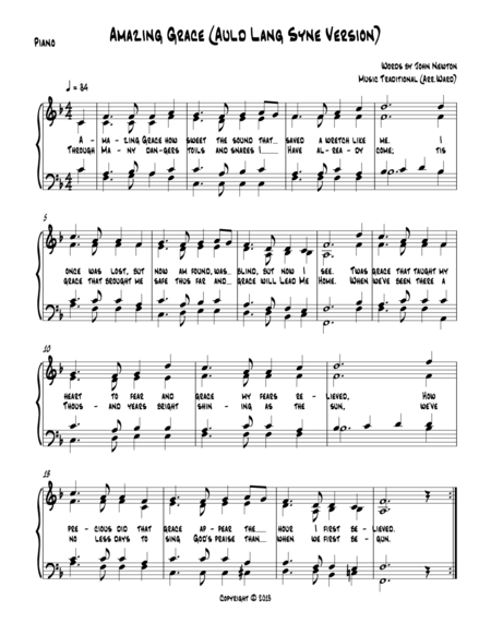 Free Sheet Music Amazing Grace Auld Lang Syne