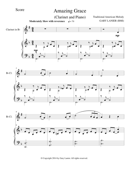 Free Sheet Music Amazing Grace Bb Clarinet Piano And Clarinet Part