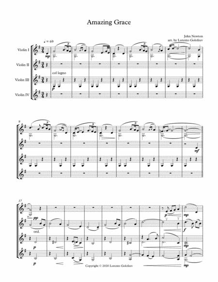 Free Sheet Music Amazing Grace For 4 Violins