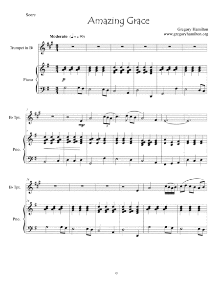 Free Sheet Music Amazing Grace For Bb Trumpet And Piano