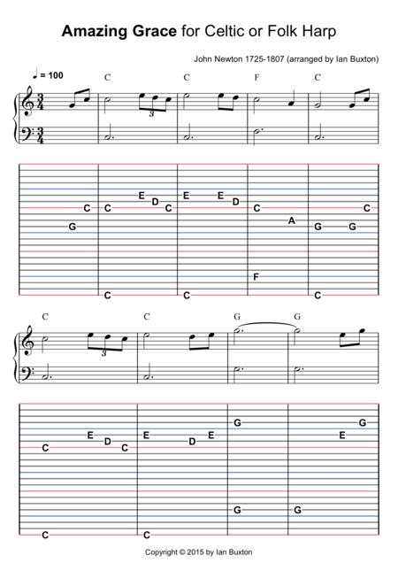 Amazing Grace For Celtic Or Folk Harp With Chords Sheet Music