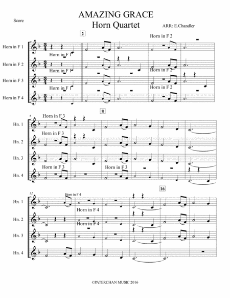 Amazing Grace For Horn Quartet Sheet Music