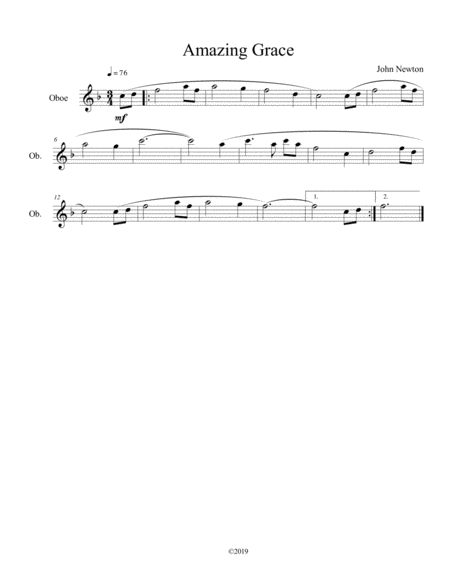 Amazing Grace For Solo Oboe Sheet Music