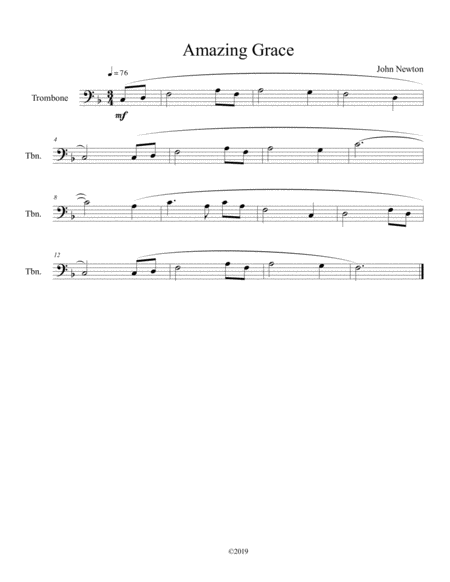 Amazing Grace For Solo Trombone Sheet Music