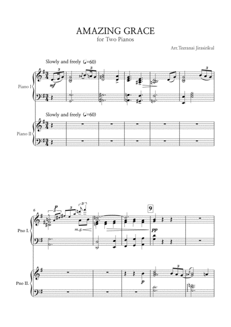 Free Sheet Music Amazing Grace For Two Pianos