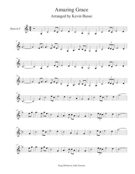 Amazing Grace Horn In F Sheet Music