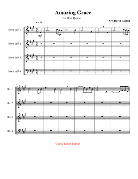 Amazing Grace Ii For Horn Quartet Sheet Music