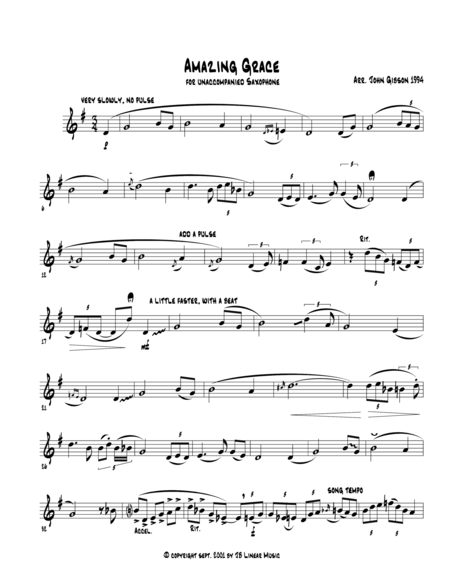 Amazing Grace Jazzy Version For Saxophone Alone Sheet Music