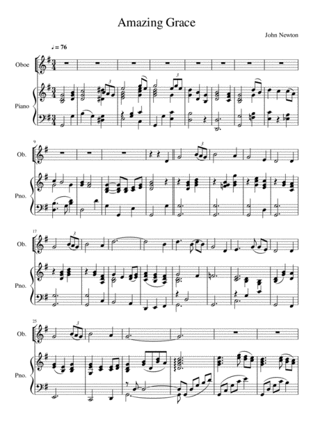 Amazing Grace Oboe Solo Sheet Music