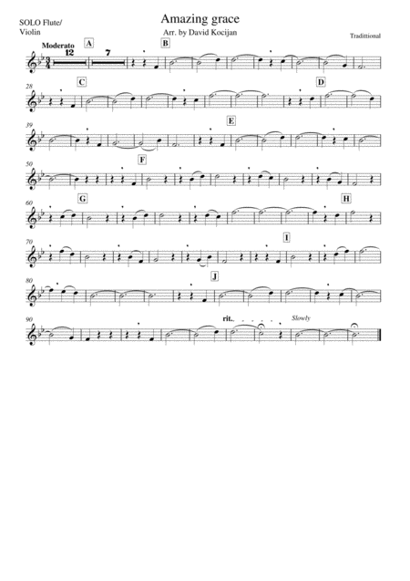 Amazing Grace Quintet Easy Sheet Music