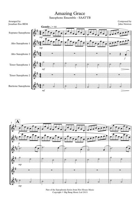 Amazing Grace Saxophone Ensemble Saattb Sheet Music