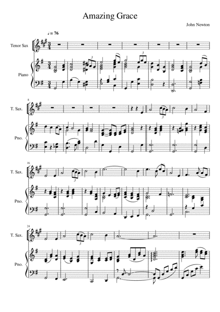 Free Sheet Music Amazing Grace Tenor Saxophone Solo