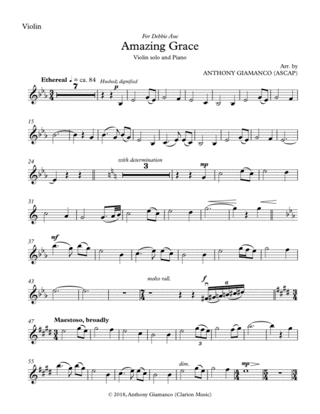 Amazing Grace Violin Solo And Piano Violin Part Sheet Music