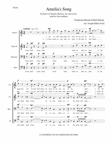 Free Sheet Music Amelias Song For Ttbarb Or Atbarb Chorus