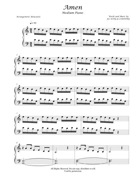 Free Sheet Music Amen For King And Country Sheet Music Medium Piano