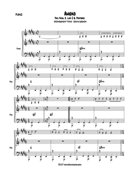 Ameno Partition De Piano D Accompagnement Sheet Music