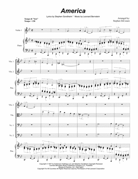 Free Sheet Music America For String Quintet