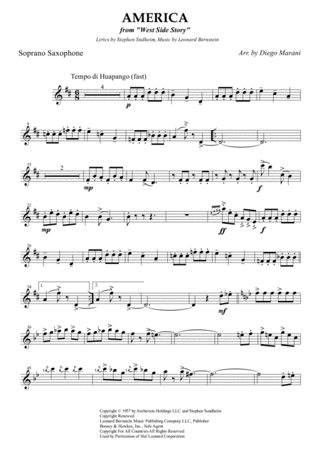 America From West Side Story For Saxophone Quartet Satb Sheet Music