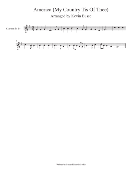 America My Country Tis Of Thee Clarinet Sheet Music