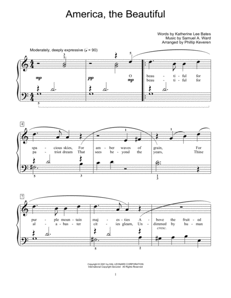 Free Sheet Music America The Beautiful Arr Phillip Keveren