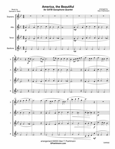 America The Beautiful Arranged For Saxophone Quartet Satb Or Aatb Sheet Music