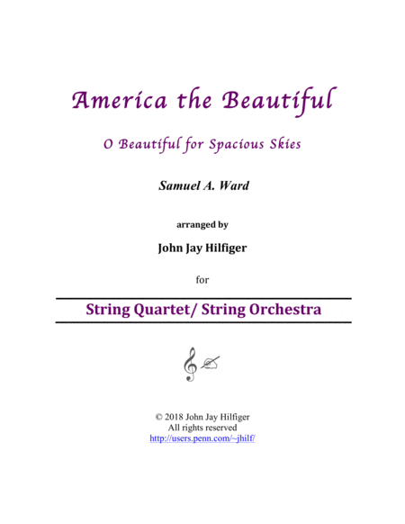 America The Beautiful For String Quartet String Orchestra Sheet Music